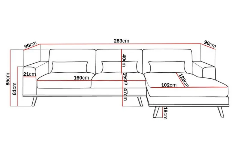 Copenhagen 4-sits Högervänd L-formad Divansoffa i Manchester - Mörkgrå - Möbler - Soffa - Divansoffa & schäslongsoffa - 4 sits soffa med divan