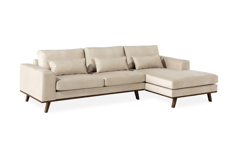 Copenhagen 4-sits Högervänd L-formad Divansoffa i Sammet - Beige - Möbler - Soffa - Divansoffa & schäslongsoffa - 4 sits soffa med divan