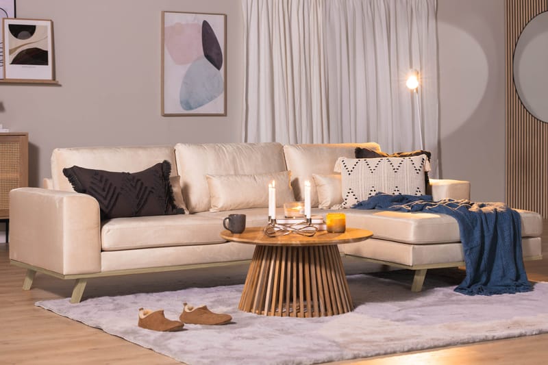 Copenhagen 4-sits Högervänd L-formad Divansoffa i Sammet - Beige - Möbler - Soffa - Divansoffa & schäslongsoffa - 4 sits soffa med divan