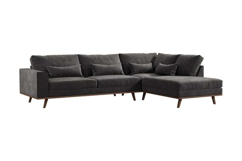 Copenhagen 4-sits Högervänd L-formad Divansoffa i Sammet - Mörkgrå - Möbler - Soffa - Divansoffa & schäslongsoffa - 4 sits soffa med divan