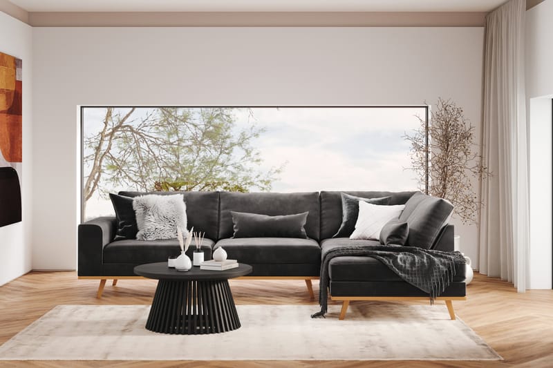Copenhagen 4-sits Högervänd L-formad Divansoffa i Sammet - Mörkgrå - Möbler - Soffa - Divansoffa & schäslongsoffa - 4 sits soffa med divan