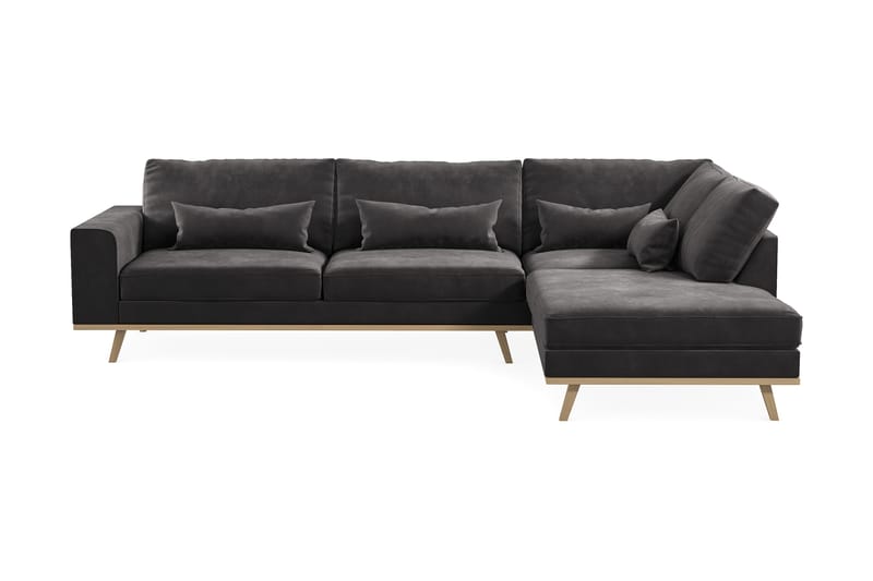 Copenhagen 4-sits Högervänd L-formad Divansoffa i Sammet - Mörkgrå - Möbler - Soffa - Divansoffa & schäslongsoffa - 4 sits soffa med divan