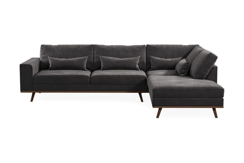 Copenhagen 4-sits Högervänd L-formad Divansoffa i Sammet - Mörkgrå - Möbler - Soffa - Divansoffa & schäslongsoffa - 4 sits soffa med divan