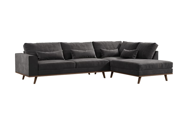 Copenhagen 4-sits Högervänd L-formad Divansoffa i Sammet - Mörkgrå - Möbler - Soffa - Divansoffa & schäslongsoffa - 4 sits soffa med divan