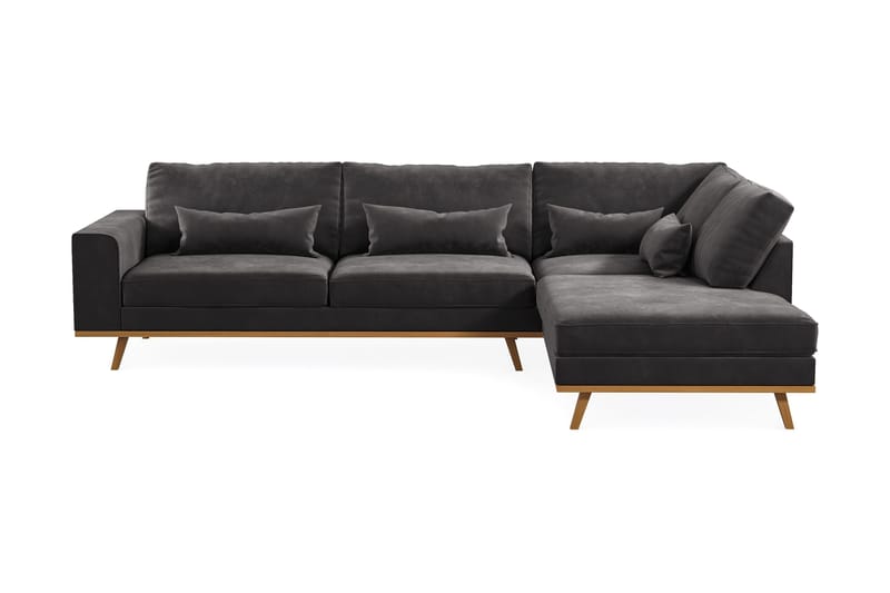 Copenhagen 4-sits Högervänd L-formad Divansoffa i Sammet - Mörkgrå - Möbler - Soffa - Divansoffa & schäslongsoffa - 4 sits soffa med divan