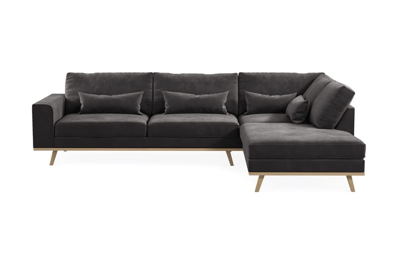 Copenhagen 4-sits Högervänd L-formad Divansoffa i Sammet - Mörkgrå - Möbler - Soffa - Divansoffa & schäslongsoffa - 4 sits soffa med divan