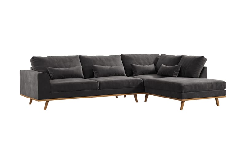 Copenhagen 4-sits Högervänd L-formad Divansoffa i Sammet - Mörkgrå - Möbler - Soffa - Divansoffa & schäslongsoffa - 4 sits soffa med divan