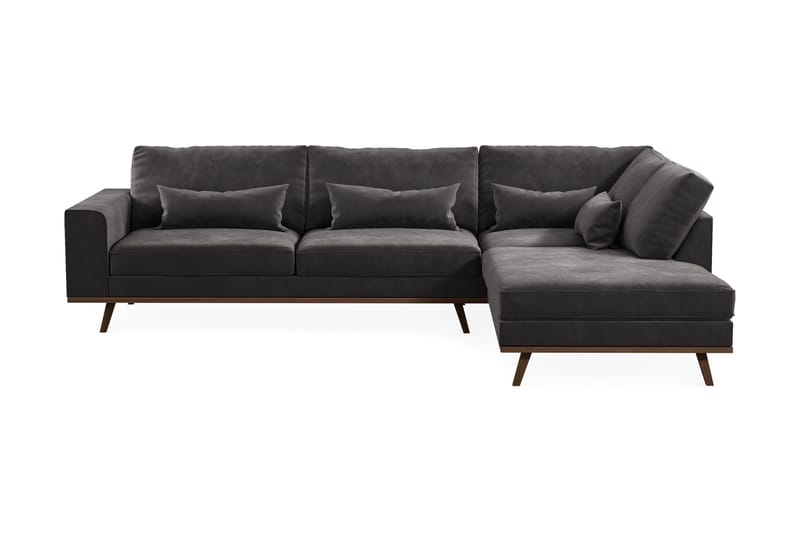 Copenhagen 4-sits Högervänd L-formad Divansoffa i Sammet - Mörkgrå - Möbler - Soffa - Divansoffa & schäslongsoffa - 4 sits soffa med divan