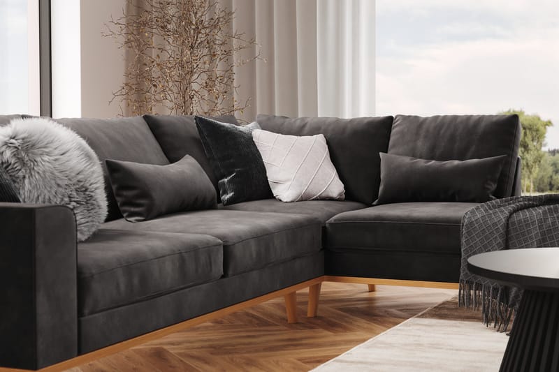 Copenhagen 4-sits Högervänd L-formad Divansoffa i Sammet - Mörkgrå - Möbler - Soffa - Divansoffa & schäslongsoffa - 4 sits soffa med divan