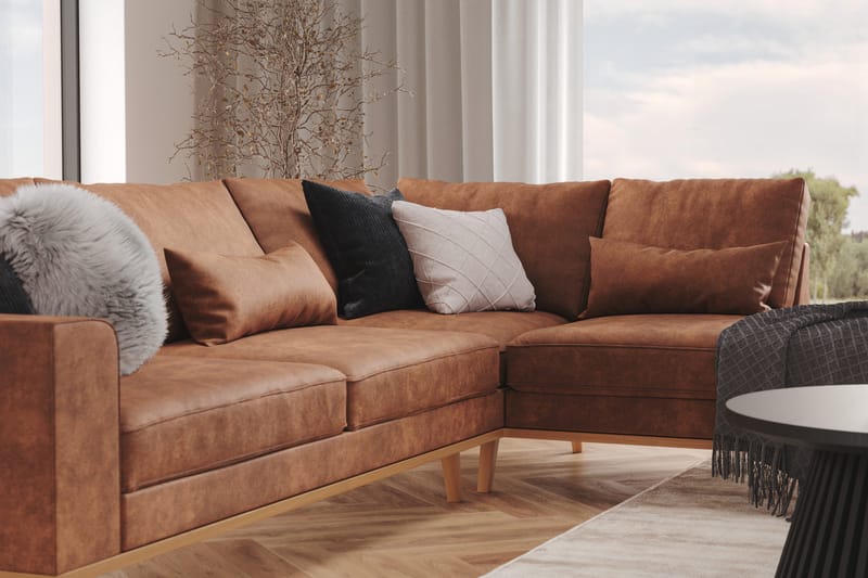Copenhagen 4-sits Högervänd L-formad Schäslongsoffa i Konstläder - Brun - Möbler - Soffa - Divansoffa & schäslongsoffa - 4 sits soffa med divan