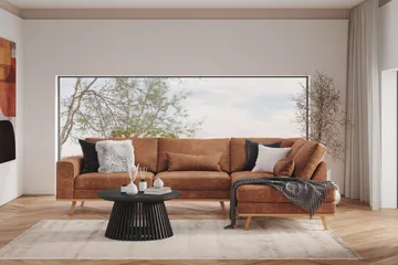 Copenhagen 4-sits Högervänd L-formad Schäslongsoffa i Konstläder - Brun - Möbler - Soffa - Divansoffa & schäslongsoffa - 4 sits soffa med divan