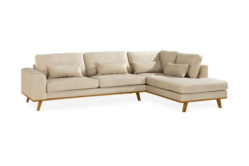 Copenhagen 4-sits Högervänd L-formad Schäslongsoffa i Sammet - Beige - Möbler - Soffa - Divansoffa & schäslongsoffa - 4 sits soffa med divan