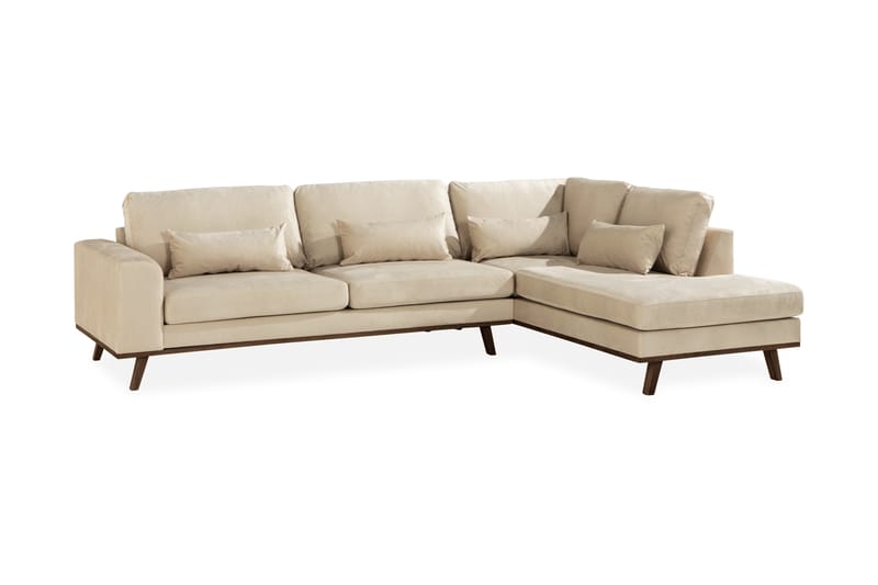 Copenhagen 4-sits Högervänd L-formad Schäslongsoffa i Sammet - Beige - Möbler - Soffa - Divansoffa & schäslongsoffa - 4 sits soffa med divan