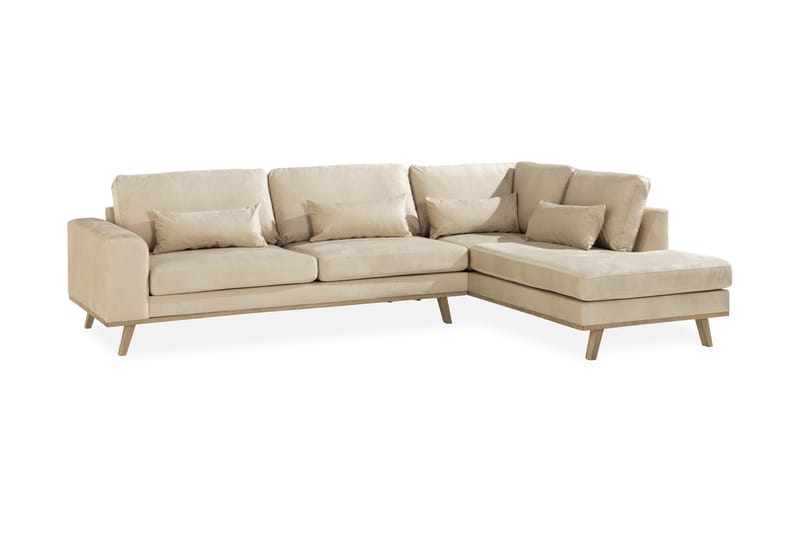 Copenhagen 4-sits Högervänd L-formad Schäslongsoffa i Sammet - Beige - Möbler - Soffa - Divansoffa & schäslongsoffa - 4 sits soffa med divan