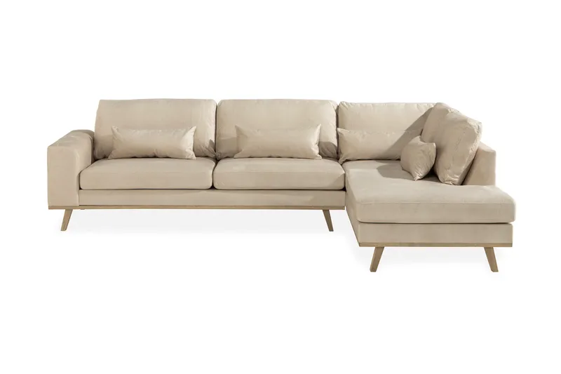 Copenhagen 4-sits Högervänd L-formad Schäslongsoffa i Sammet, Beige