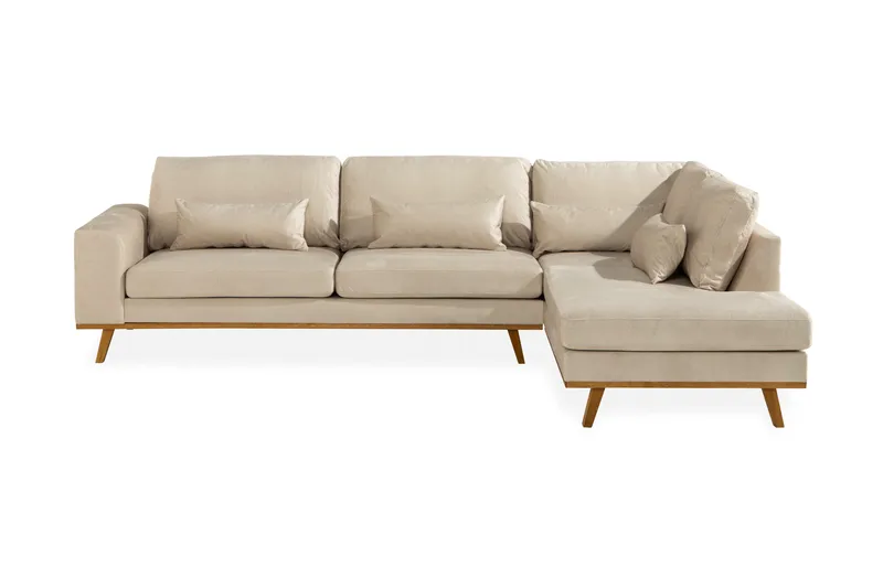 Copenhagen 4-sits Högervänd L-formad Schäslongsoffa i Sammet - Beige - Möbler - Soffa - Divansoffa & schäslongsoffa - 4 sits soffa med divan