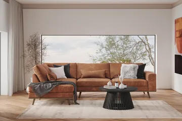 Copenhagen 4-sits Vänstervänd L-formad Divansoffa i Konstläder - Brun - Möbler - Soffa - Divansoffa & schäslongsoffa - 4 sits soffa med divan