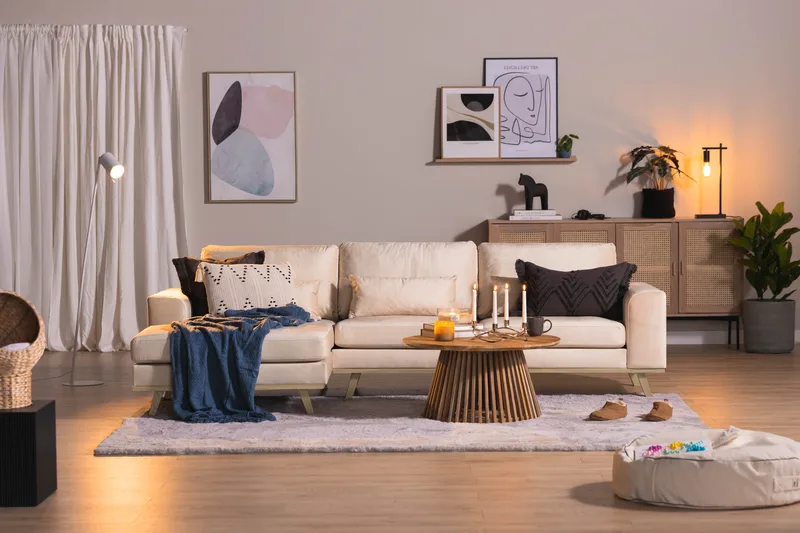 Copenhagen 4-sits Vänstervänd L-formad Divansoffa i Sammet - Beige - Möbler - Soffa - Divansoffa & schäslongsoffa - 4 sits soffa med divan
