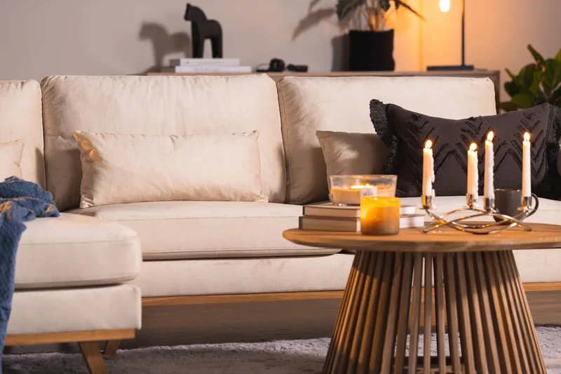 Copenhagen 4-sits Vänstervänd L-formad Divansoffa i Sammet - Beige - Möbler - Soffa - Divansoffa & schäslongsoffa - 4 sits soffa med divan