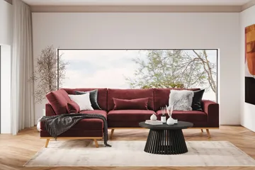 Copenhagen 4-sits Vänstervänd L-formad Divansoffa i Sammet - Lila - Möbler - Soffa - Divansoffa & schäslongsoffa - 4 sits soffa med divan