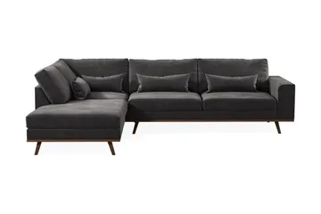 Copenhagen 4-sits Vänstervänd L-formad Divansoffa i Sammet - Mörkgrå - Möbler - Soffa - Divansoffa & schäslongsoffa - 4 sits soffa med divan