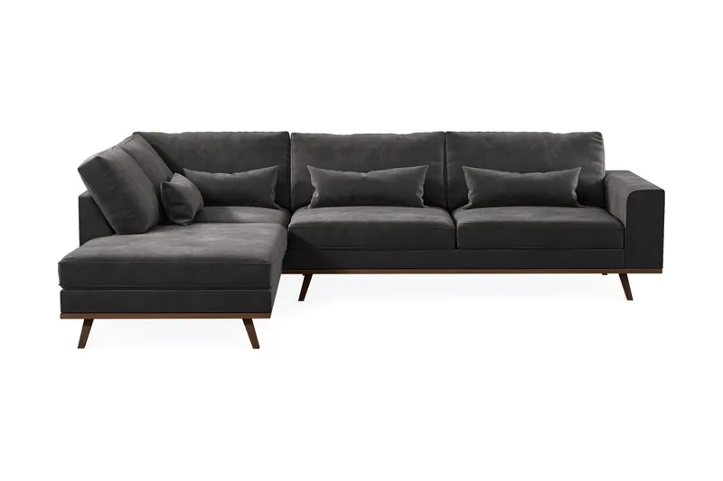 Copenhagen 4-sits Vänstervänd L-formad Divansoffa i Sammet - Mörkgrå - Möbler - Soffa - Divansoffa & schäslongsoffa - 4 sits soffa med divan
