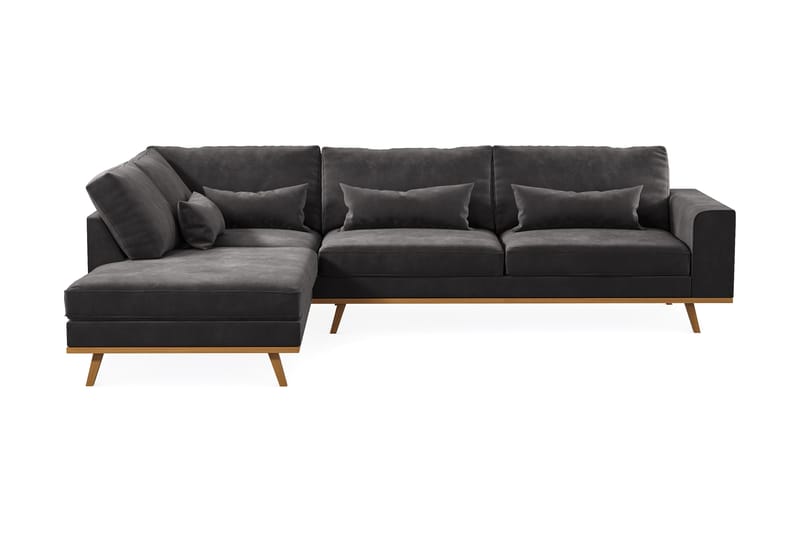 Copenhagen 4-sits Vänstervänd L-formad Divansoffa i Sammet - Mörkgrå - Möbler - Soffa - Divansoffa & schäslongsoffa - 4 sits soffa med divan