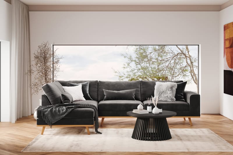 Copenhagen 4-sits Vänstervänd L-formad Divansoffa i Sammet - Mörkgrå - Möbler - Soffa - Divansoffa & schäslongsoffa - 4 sits soffa med divan