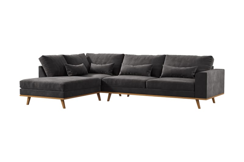 Copenhagen 4-sits Vänstervänd L-formad Divansoffa i Sammet - Mörkgrå - Möbler - Soffa - Divansoffa & sch�äslongsoffa - 4 sits soffa med divan