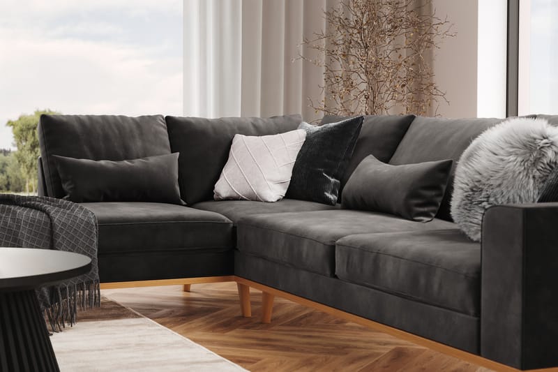 Copenhagen 4-sits Vänstervänd L-formad Divansoffa i Sammet - Mörkgrå - Möbler - Soffa - Divansoffa & schäslongsoffa - 4 sits soffa med divan
