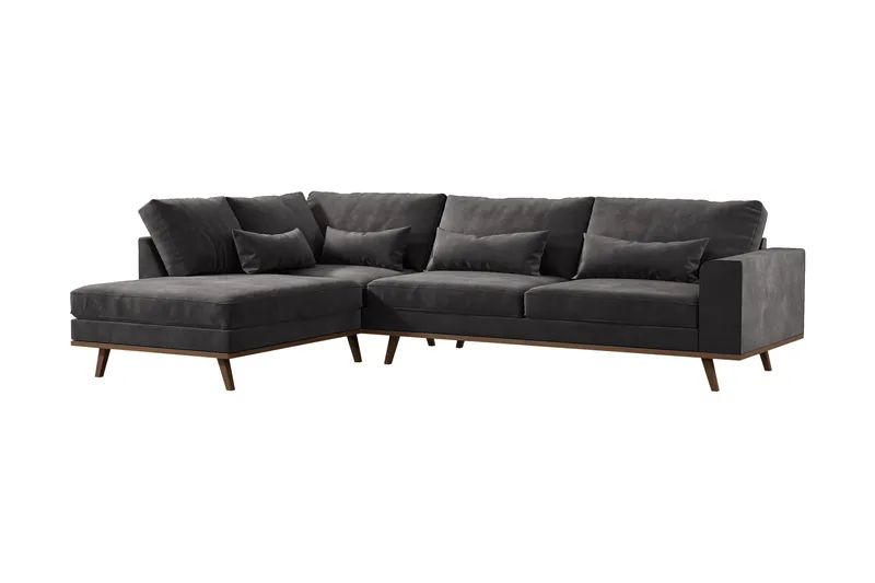 Copenhagen 4-sits Vänstervänd L-formad Divansoffa i Sammet - Mörkgrå - Möbler - Soffa - Divansoffa & schäslongsoffa - 4 sits soffa med divan
