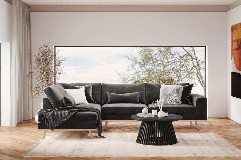 Copenhagen 4-sits Vänstervänd L-formad Divansoffa i Sammet - Mörkgrå - Möbler - Soffa - Divansoffa & schäslongsoffa - 4 sits soffa med divan