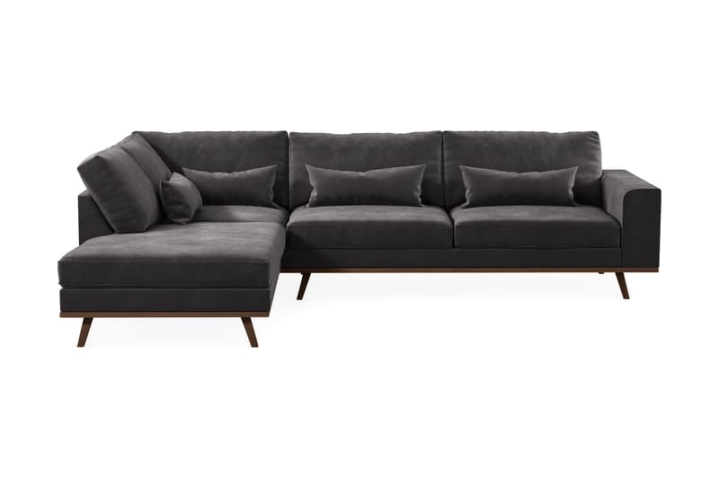 Copenhagen 4-sits Vänstervänd L-formad Divansoffa i Sammet - Mörkgrå - Möbler - Soffa - Divansoffa & schäslongsoffa - 4 sits soffa med divan