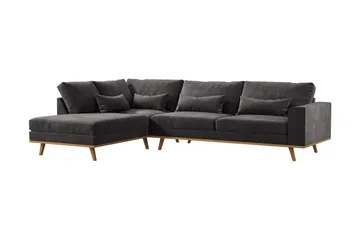 Copenhagen 4-sits Vänstervänd L-formad Divansoffa i Sammet - Mörkgrå - Möbler - Soffa - Divansoffa & schäslongsoffa - 4 sits soffa med divan