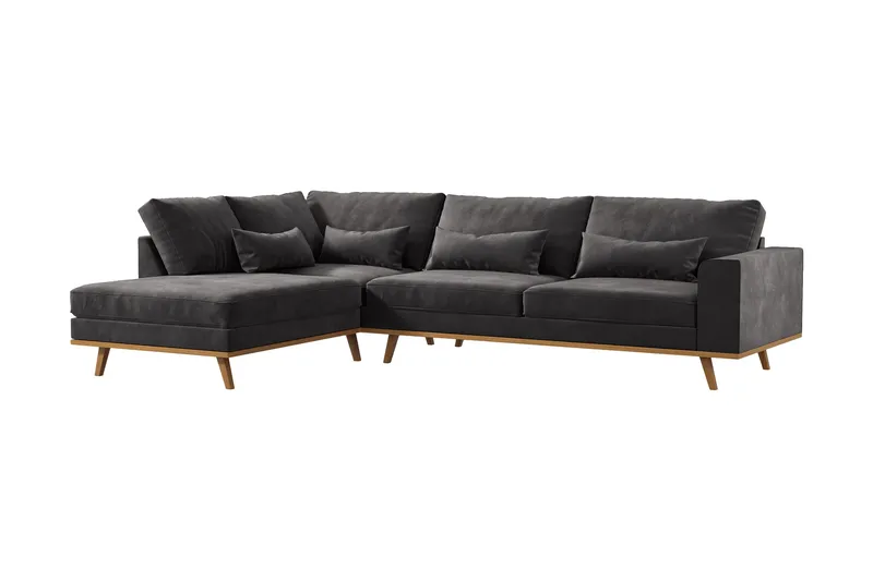 Copenhagen 4-sits Vänstervänd L-formad Divansoffa i Sammet - Mörkgrå - Möbler - Soffa - Divansoffa & schäslongsoffa - 4 sits soffa med divan