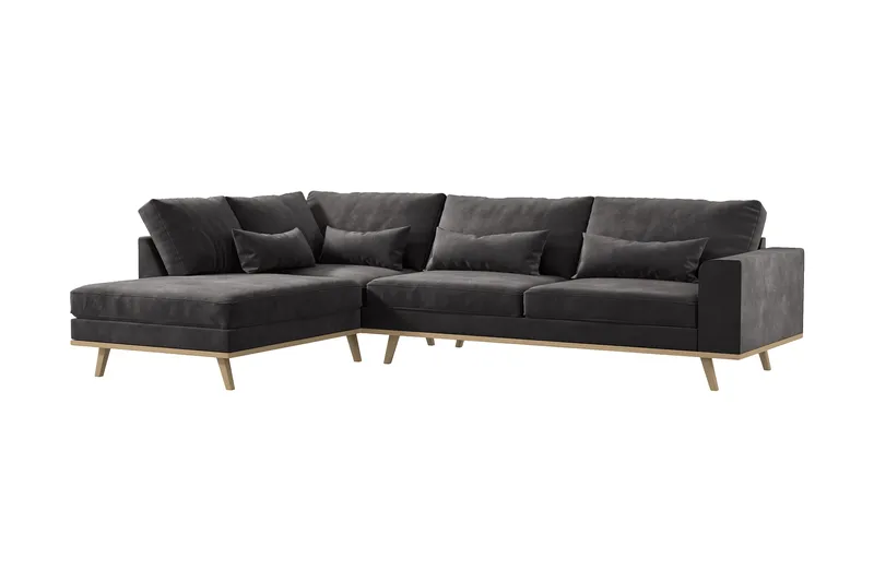 Copenhagen 4-sits Vänstervänd L-formad Divansoffa i Sammet - Mörkgrå - Möbler - Soffa - Divansoffa & schäslongsoffa - 4 sits soffa med divan