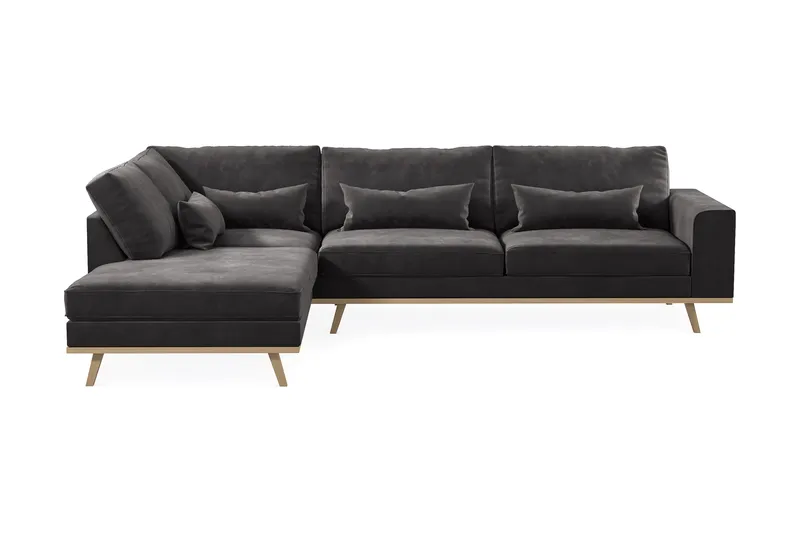 Copenhagen 4-sits Vänstervänd L-formad Divansoffa i Sammet - Mörkgrå - Möbler - Soffa - Divansoffa & schäslongsoffa - 4 sits soffa med divan