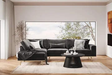 Copenhagen 4-sits Vänstervänd L-formad Divansoffa i Sammet - Mörkgrå - Möbler - Soffa - Divansoffa & schäslongsoffa - 4 sits soffa med divan