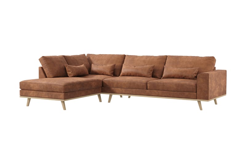 Copenhagen 4-sits Vänstervänd L-formad Schäslongsoffa i Konstläder - Brun - Möbler - Soffa - Divansoffa & schäslongsoffa - 4 sits soffa med divan