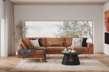 Copenhagen 4-sits Vänstervänd L-formad Schäslongsoffa i Konstläder - Brun - Möbler - Soffa - Divansoffa & schäslongsoffa - 4 sits soffa med divan