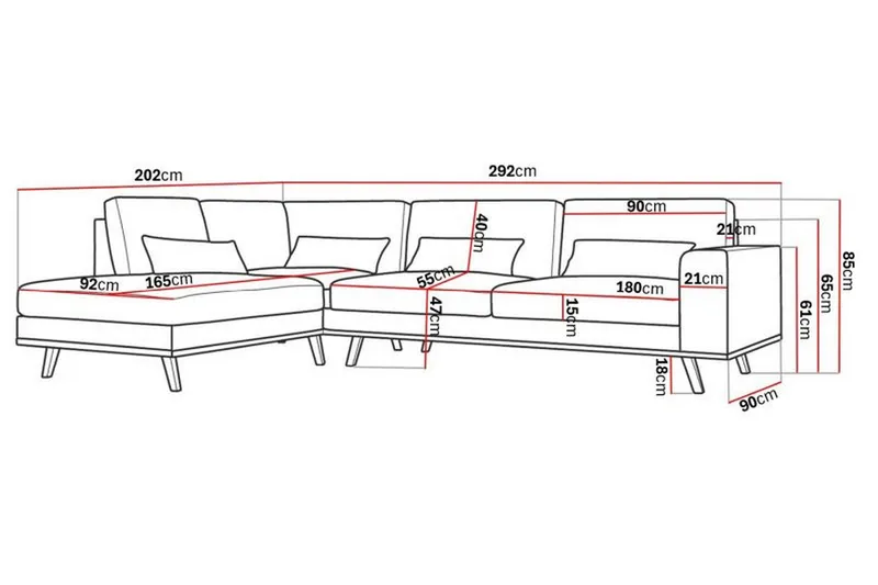 Copenhagen 4-sits Vänstervänd L-formad Schäslongsoffa i Manchester - Mörkgrå - Möbler - Soffa - Divansoffa & schäslongsoffa - 4 sits soffa med divan
