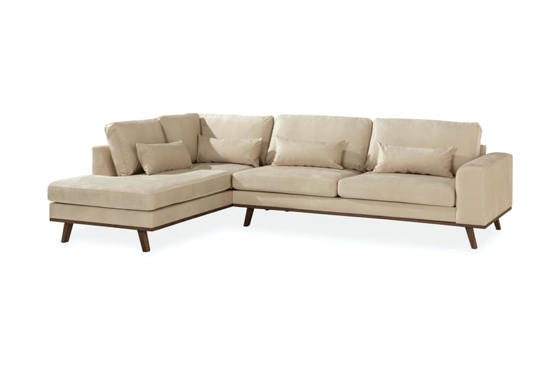 Copenhagen 4-sits Vänstervänd L-formad Schäslongsoffa i Sammet - Beige - Möbler - Soffa - Divansoffa & schäslongsoffa - 4 sits soffa med divan
