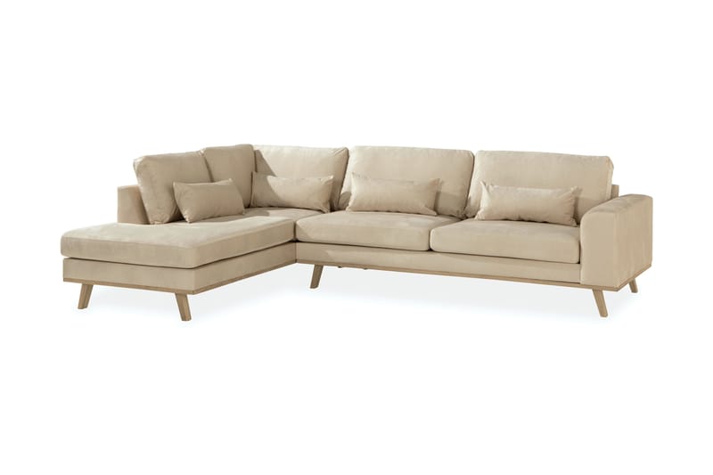 Copenhagen 4-sits Vänstervänd L-formad Schäslongsoffa i Sammet - Beige - Möbler - Soffa - Divansoffa & schäslongsoffa - 4 sits soffa med divan