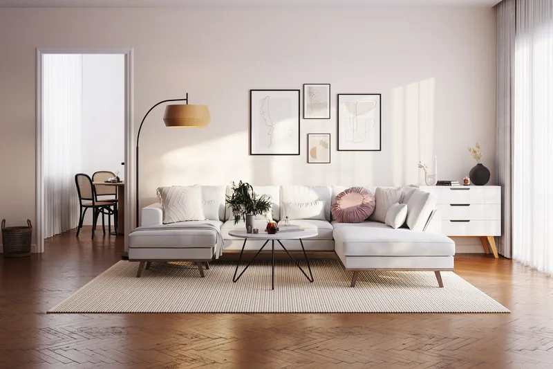Copenhagen Compact 4-sits Högervänd U-formad Large Soffa med Divan och Schäslong i Tyg - Ljusgrå - Möbler - Soffa - Divansoffa & schäslongsoffa - 4 sits soffa med divan