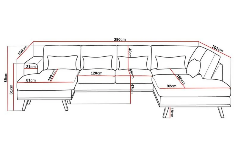 Copenhagen Compact 4-sits Högervänd U-formad Large Soffa med Divan och Schäslong i Tyg - Ljusgrå - Möbler - Soffa - Divansoffa & schäslongsoffa - 4 sits soffa med divan