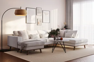 Copenhagen Compact 4-sits Högervänd U-formad Large Soffa med Divan och Schäslong i Tyg - Ljusgrå - Möbler - Soffa - Divansoffa & schäslongsoffa - 4 sits soffa med divan