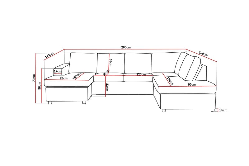 Crazy 4-sits Högervänd U-formad Large Soffa med Divan och Schäslong i Tyg - Antracit - Möbler - Soffa - Divansoffa & schäslongsoffa - 4 sits soffa med divan