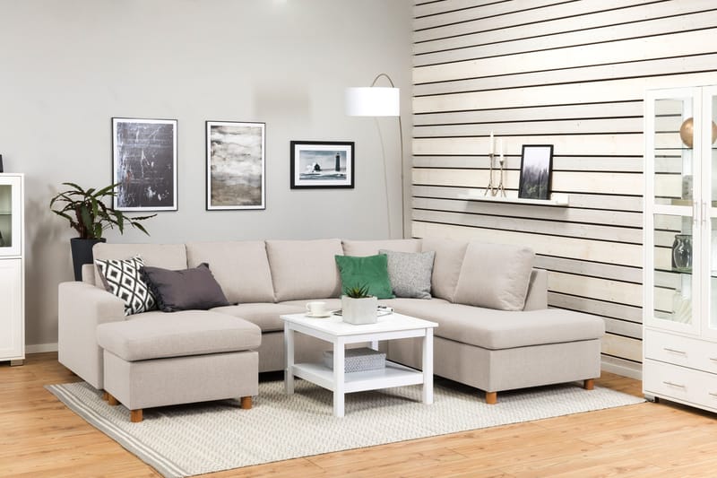 Crazy 4-sits Högervänd U-formad Large Soffa med Divan och Schäslong i Tyg - Beige - Möbler - Soffa - Divansoffa & schäslongsoffa - 4 sits soffa med divan