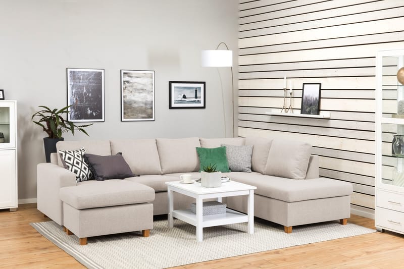 Crazy 4-sits Högervänd U-formad Large Soffa med Divan och Schäslong i Tyg - Beige - Möbler - Soffa - Divansoffa & schäslongsoffa - 4 sits soffa med divan