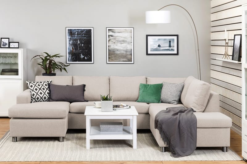 Crazy 4-sits Högervänd U-formad Large Soffa med Divan och Schäslong i Tyg - Beige - Möbler - Soffa - Divansoffa & schäslongsoffa - 4 sits soffa med divan